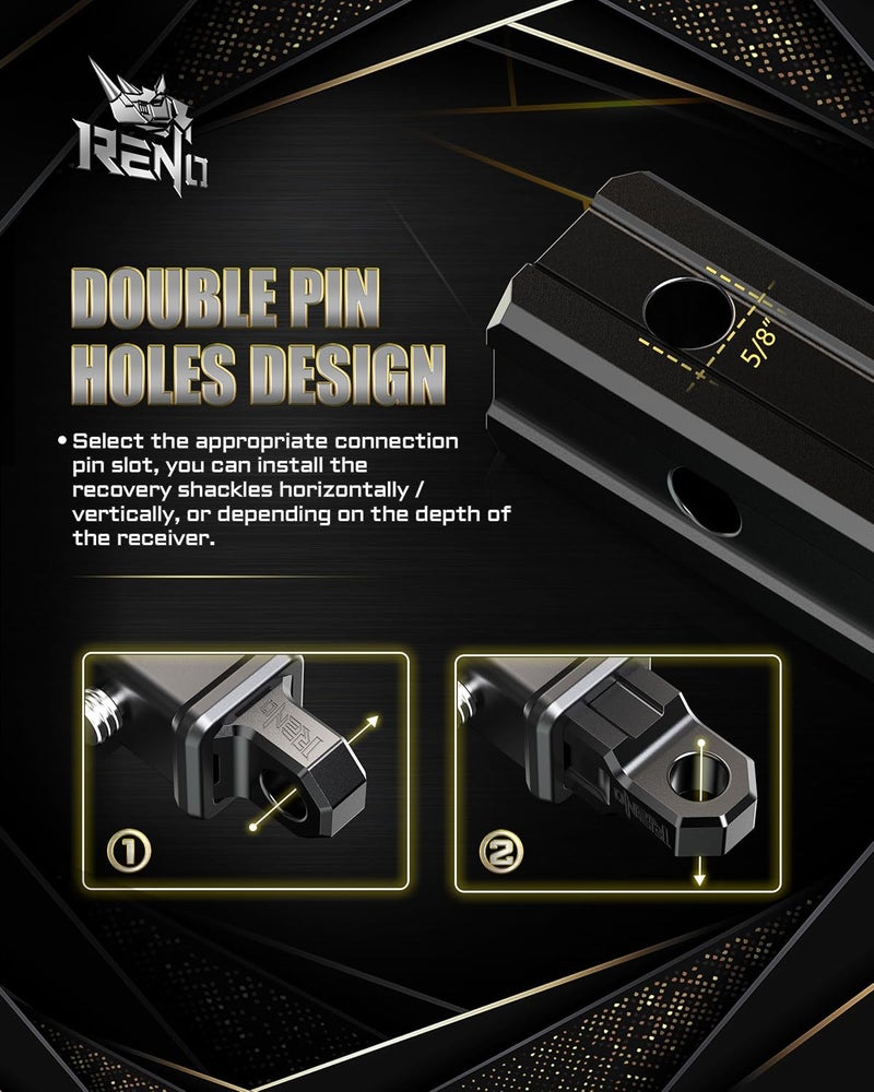 Reno Shackle Hitch Receiver, 2" Receiver Towing Mount Heavy Duty 45,000 lbs Compatible with 3/4" D-Ring Shackle for Trucks Off-Road SUV 4x4 Vehicle Towing Recovery (Aluminum, Black) - Image 4